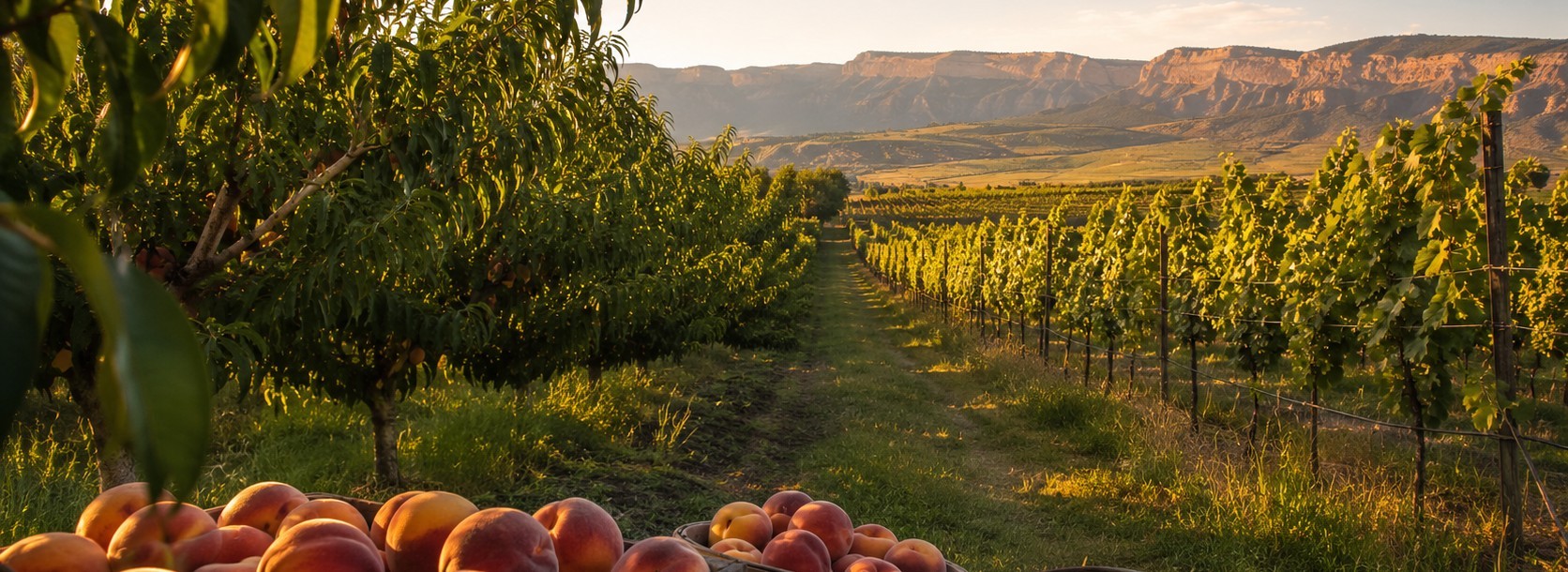 Orchards and vineyards beneath the mesas